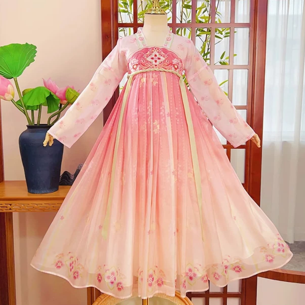 Peach Fairy (Pink) (Long Sleeve) Kids Hanfu Dress alternate view