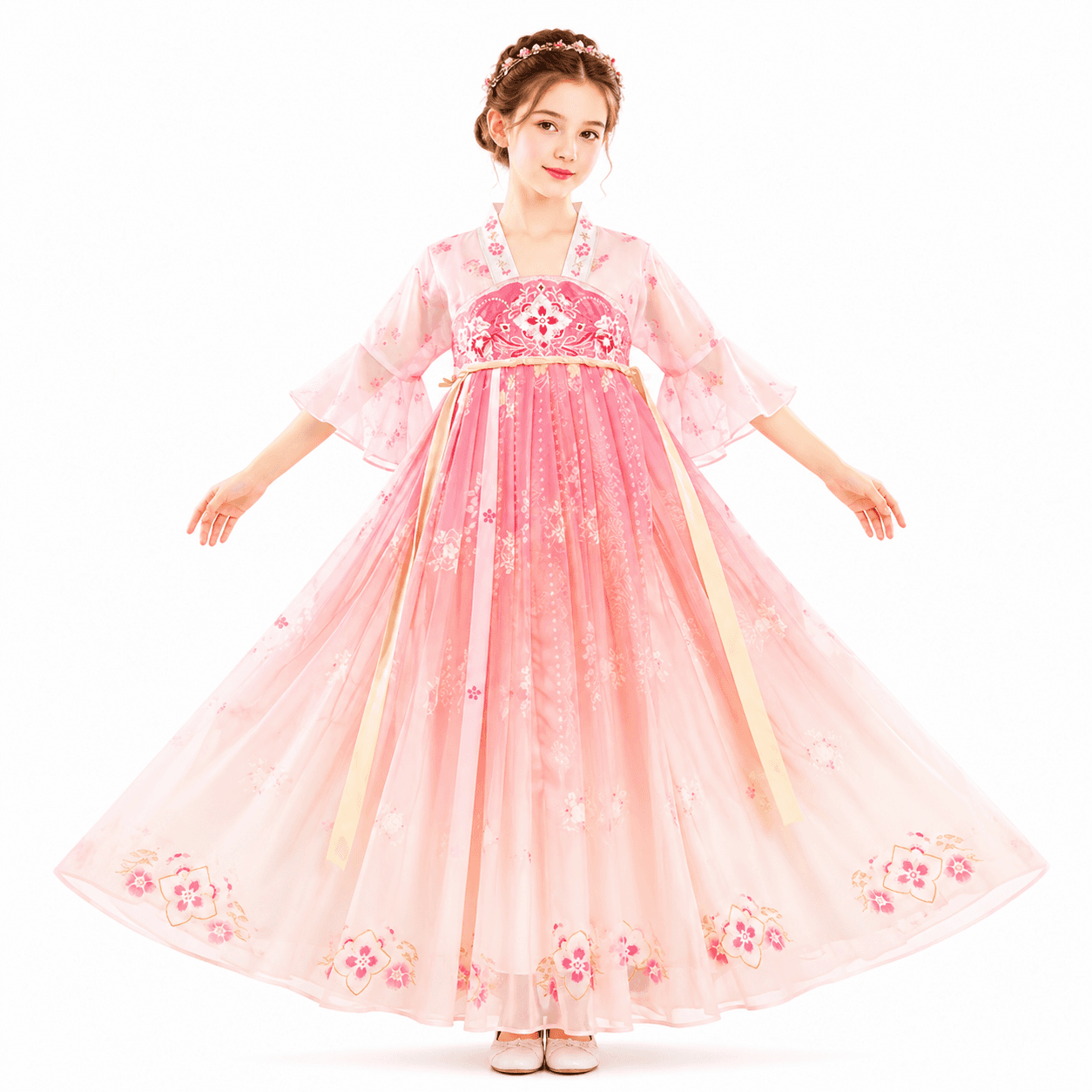 Peach Fairy (Pink) (Short Sleeved) Kids Hanfu Dress