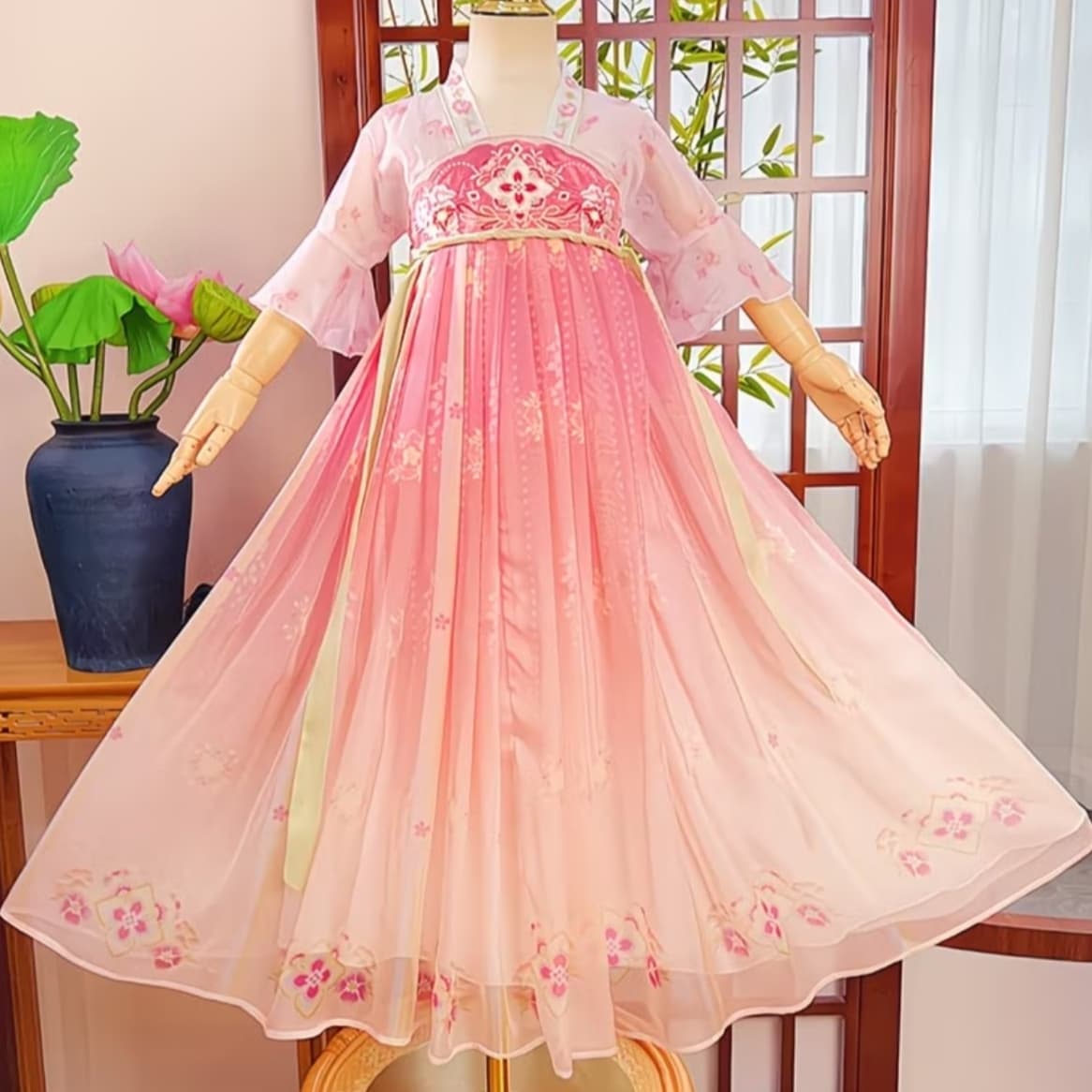 Peach Fairy (Pink) (Short Sleeved) Kids Hanfu Dress alternate view