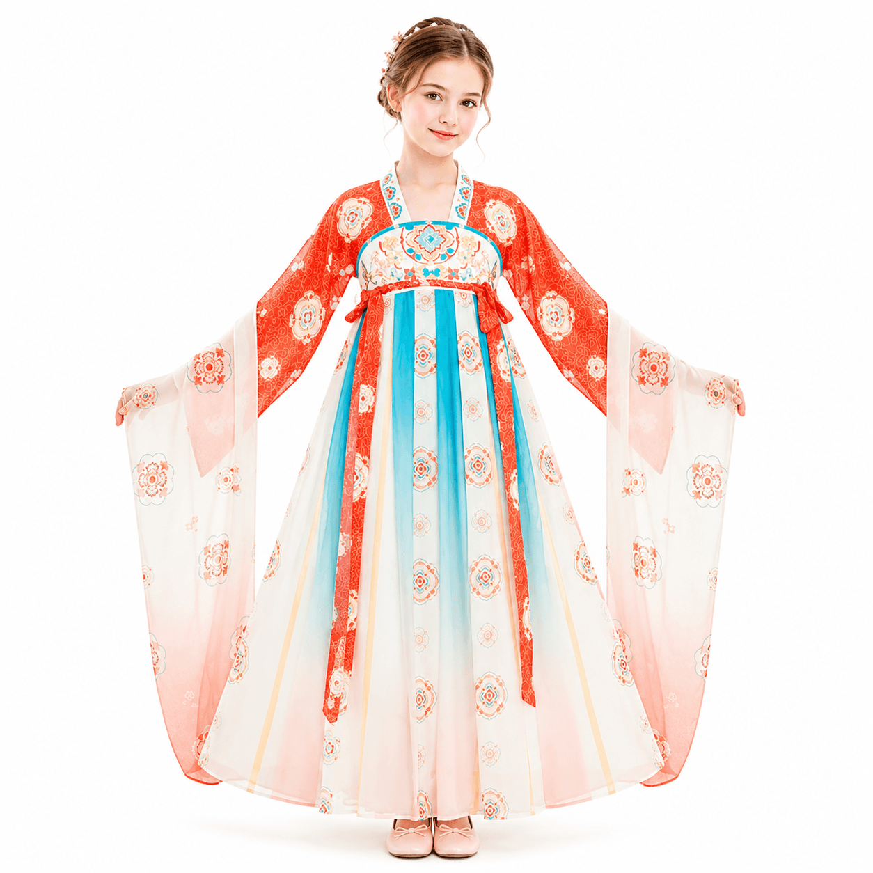 Tang Pattern (Orange Red) Kids Hanfu Dress