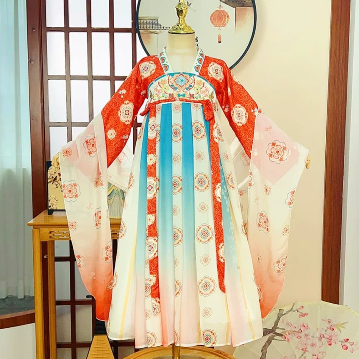 Tang Pattern (Orange Red) Kids Hanfu Dress alternate view