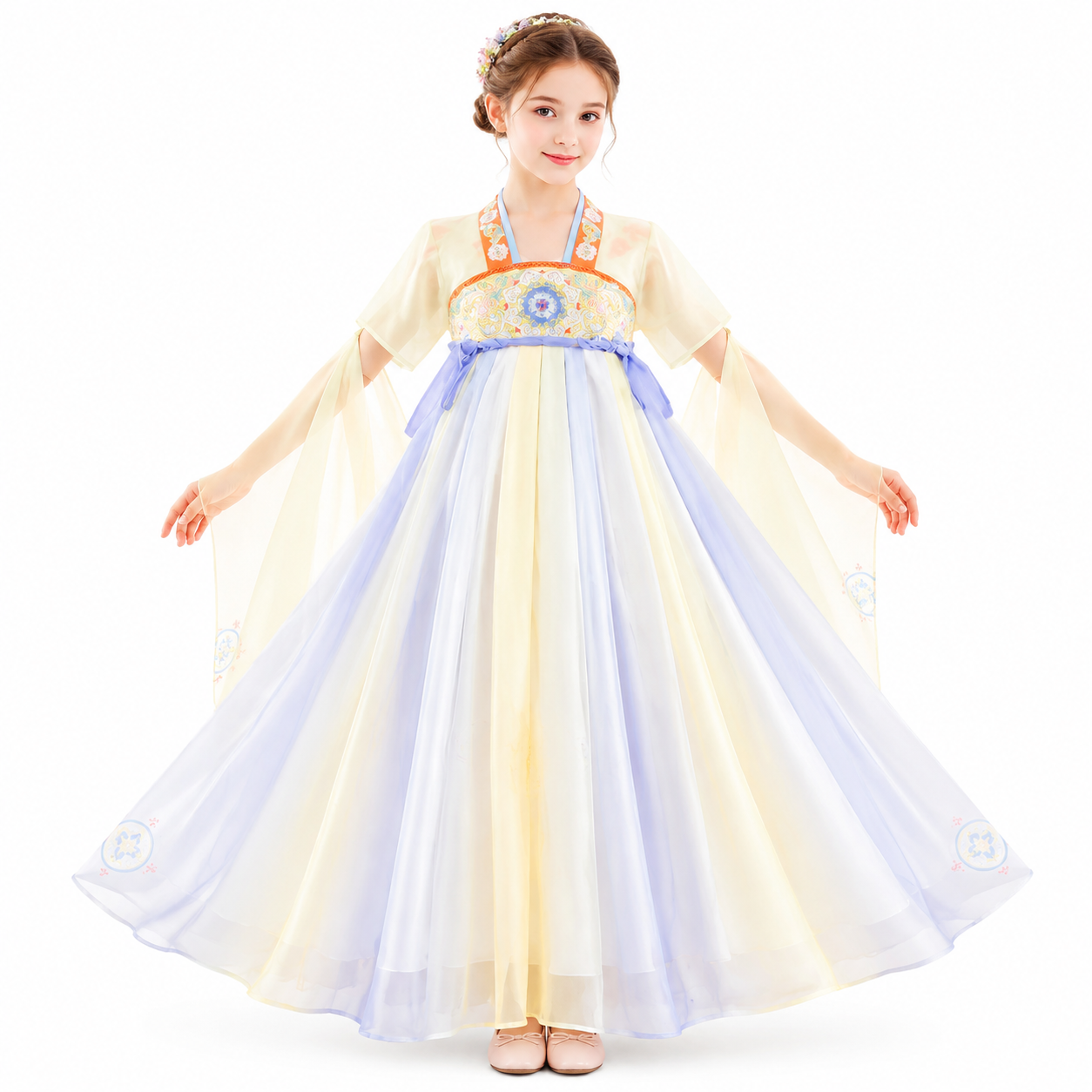 Tang Pattern (Purple Yellow) Kids Hanfu Dress