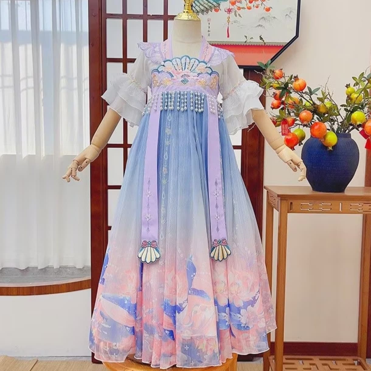 Butterfly Love Flower (Purple) Kids Hanfu Dress alternate view
