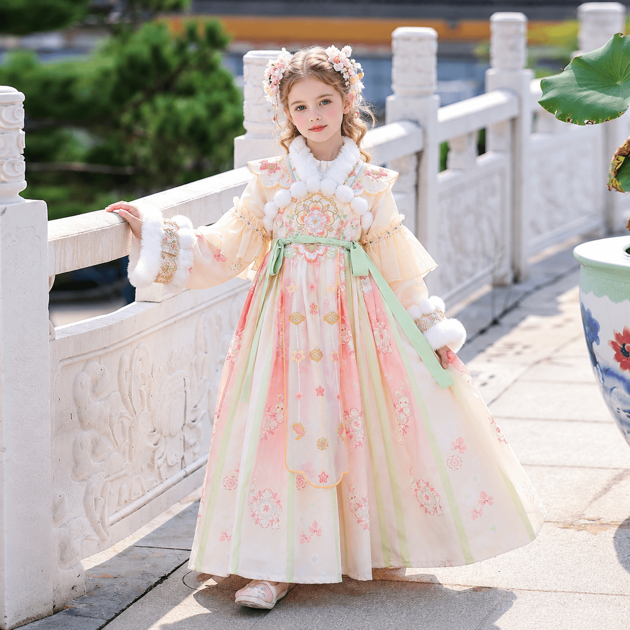 Peach Blossom Fairy Princess Hanfu Dress for Girls thumbnail 3