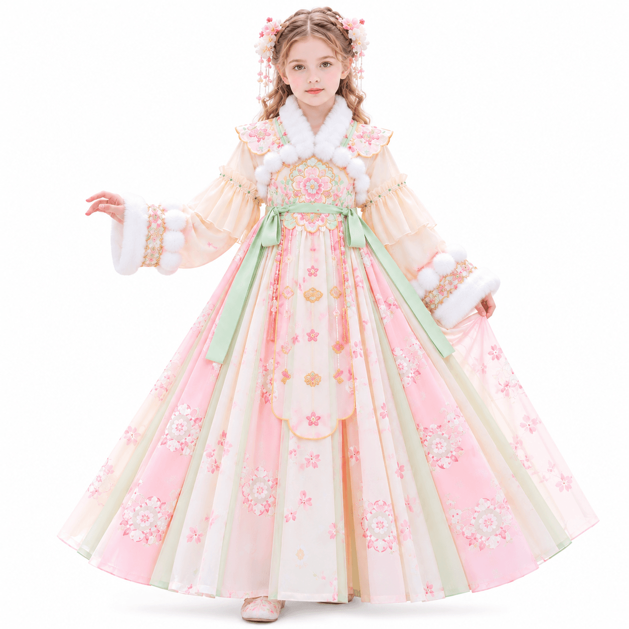 Peach Blossom Fairy Princess Hanfu Dress for Girls