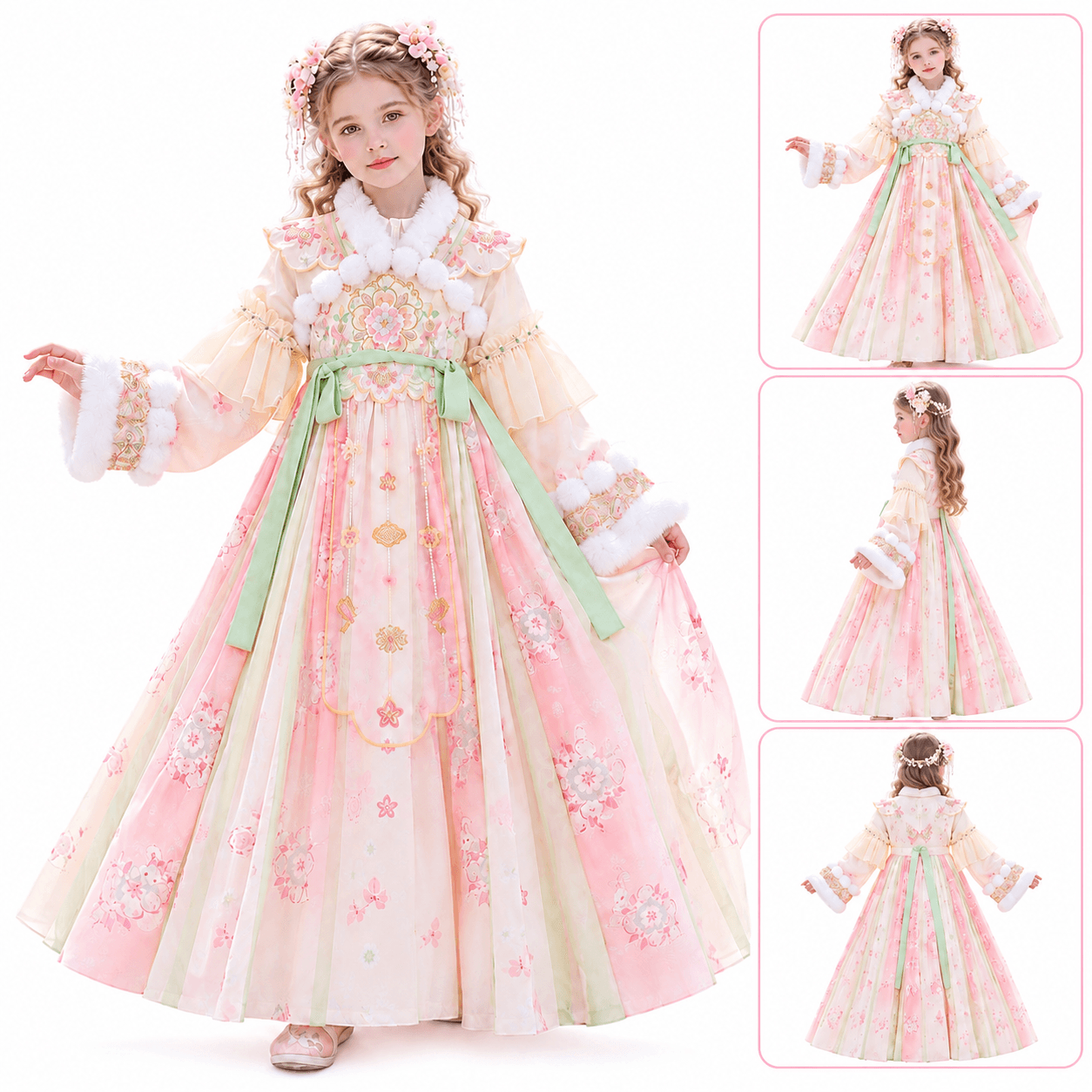 Peach Blossom Fairy Princess Hanfu Dress for Girls alternate view