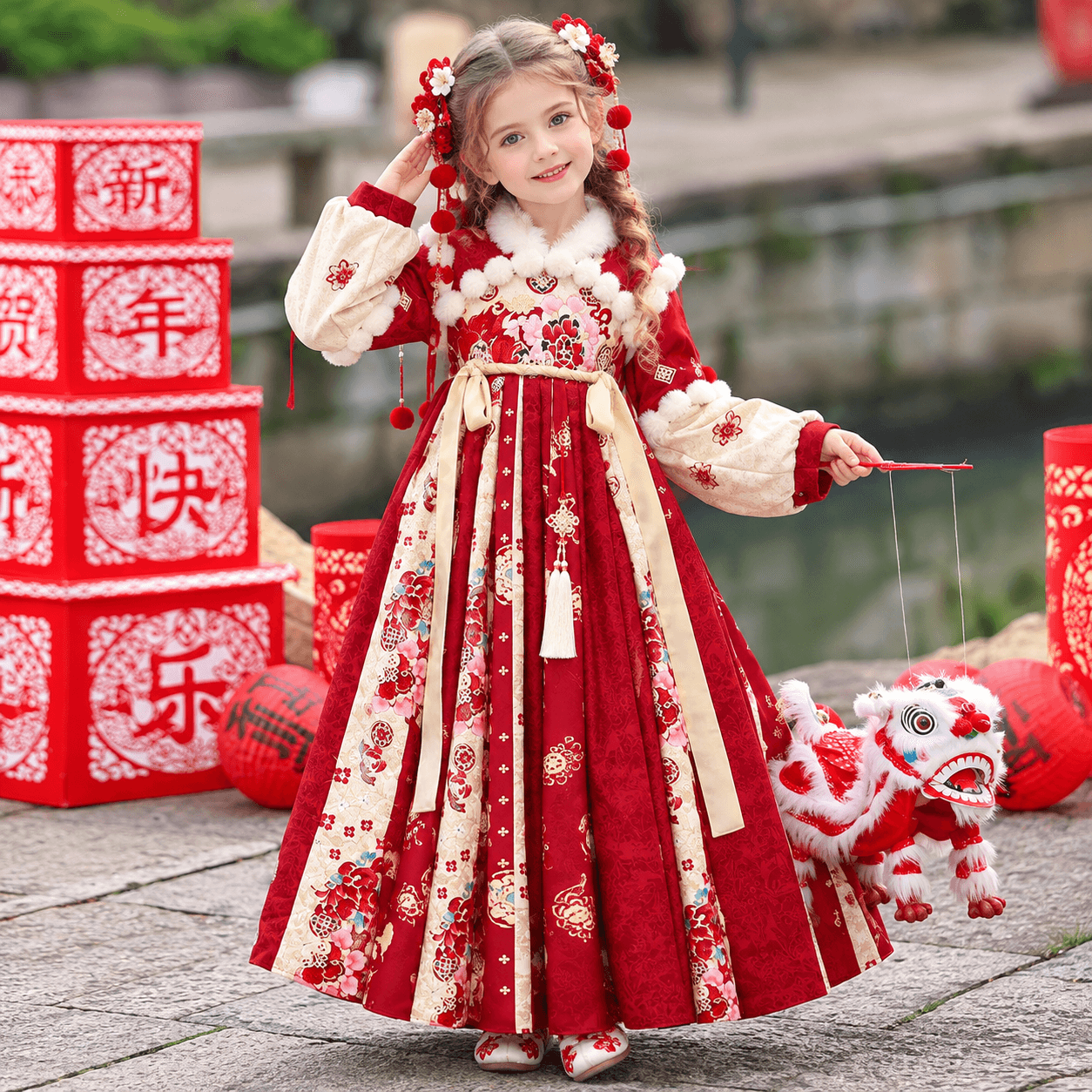 December Plum Blossom Fairy Princess Hanfu Dress for Girls thumbnail 3