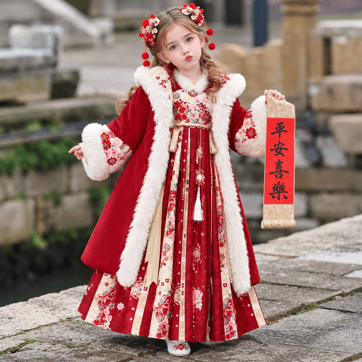 December Plum Blossom Fairy Princess Hanfu Dress for Girls thumbnail 4