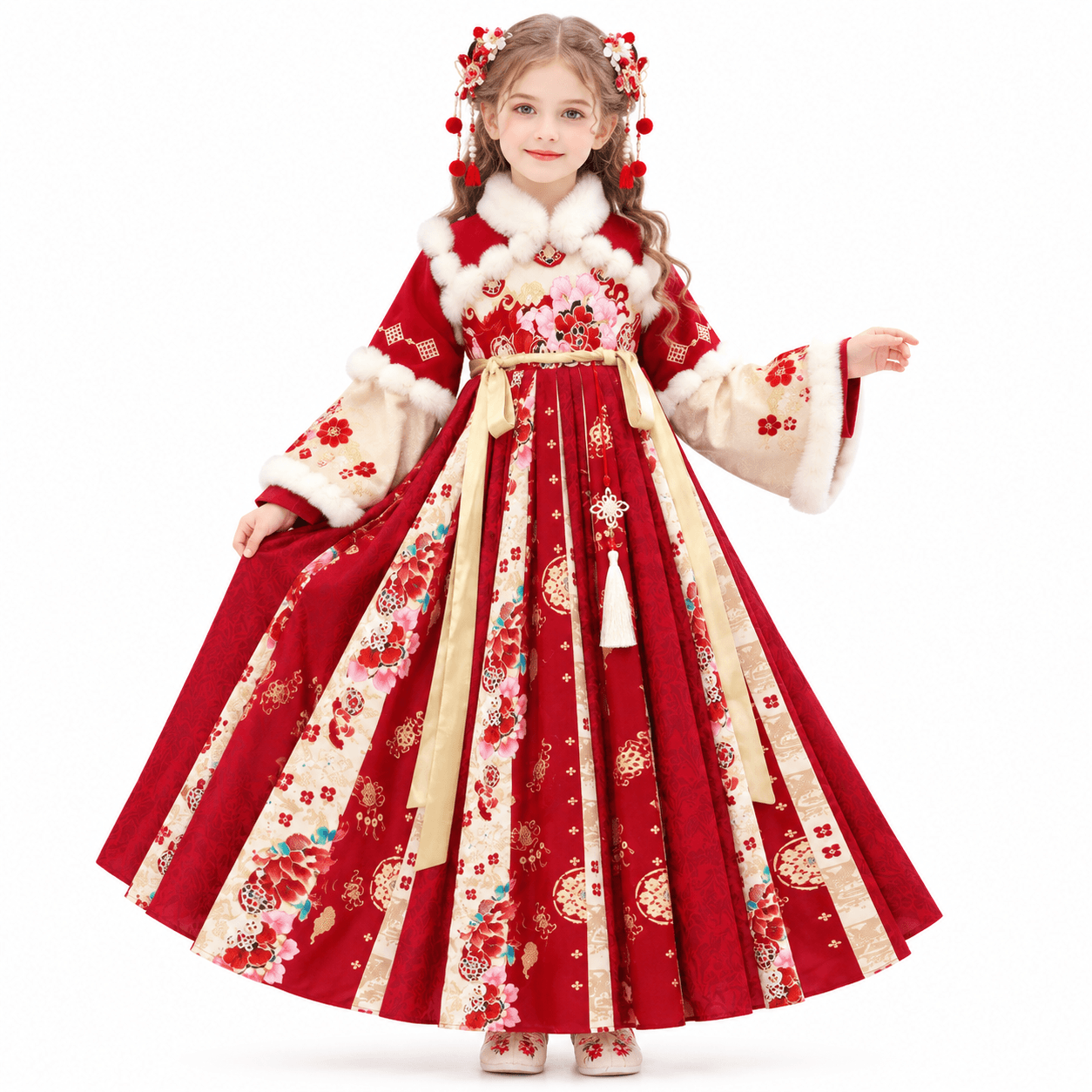 December Plum Blossom Fairy Princess Hanfu Dress for Girls