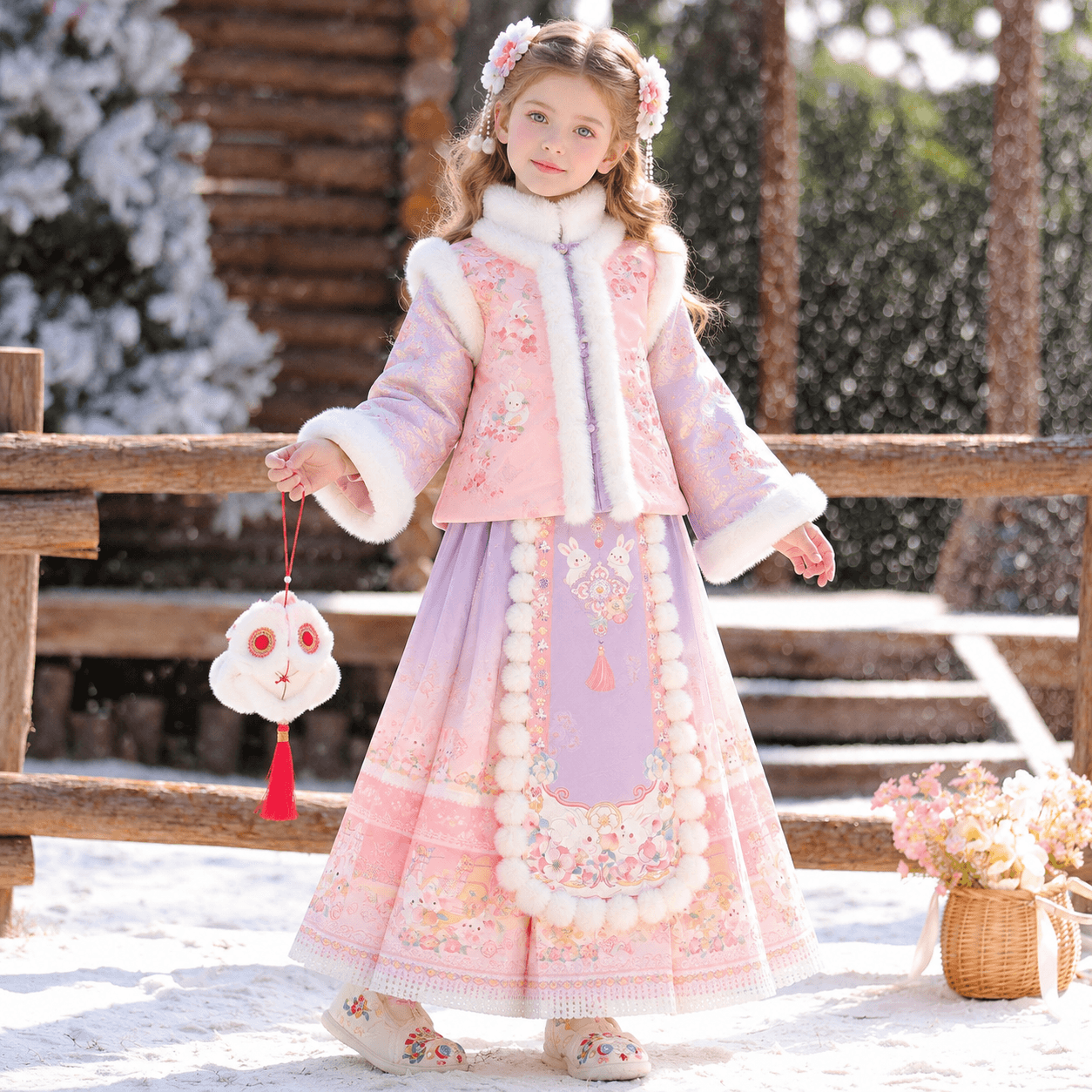 Purple Rabbit Fairy Princess Hanfu Dress for Girls thumbnail 3