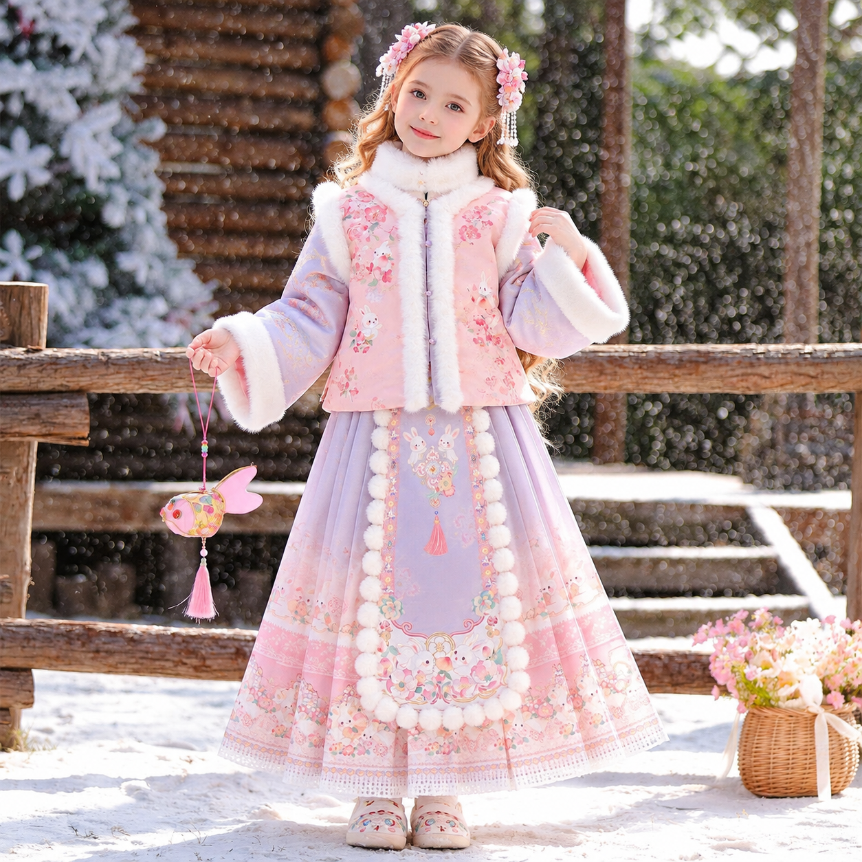 Purple Rabbit Fairy Princess Hanfu Dress for Girls thumbnail 4