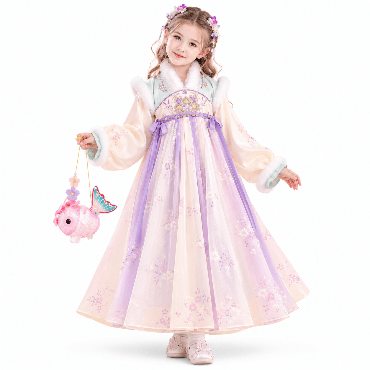 Naughty Princess Hanfu Dress for Girls (Blue Purple-short shoulder)
