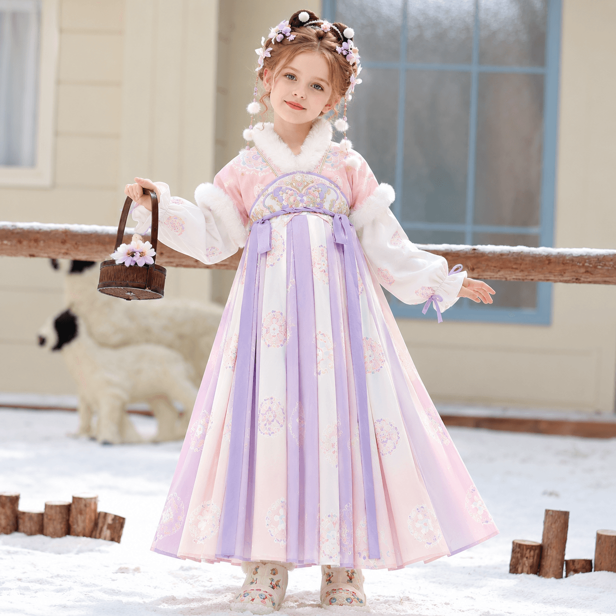 Naughty Princess Hanfu Dress for Girls (Pink Purple-short shoulder) thumbnail 3