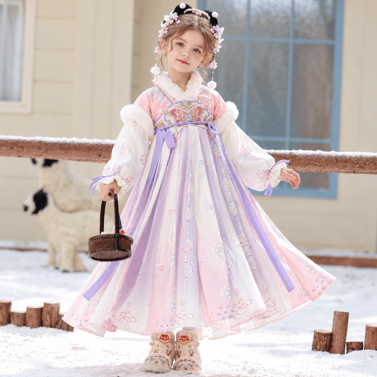 Naughty Princess Hanfu Dress for Girls (Pink Purple-short shoulder) thumbnail 4
