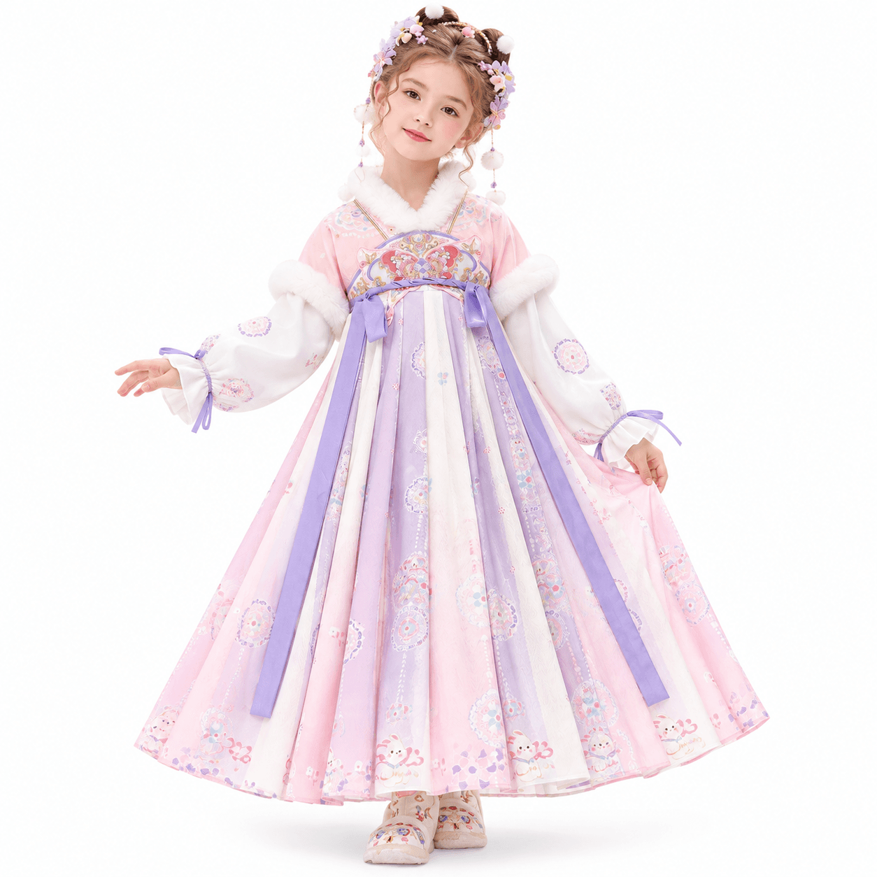 Naughty Princess Hanfu Dress for Girls (Pink Purple-short shoulder)