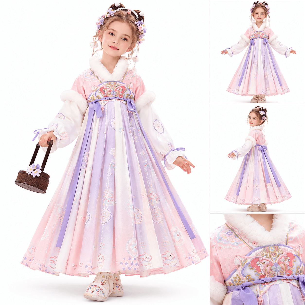 Naughty Princess Hanfu Dress for Girls (Pink Purple-short shoulder) alternate view