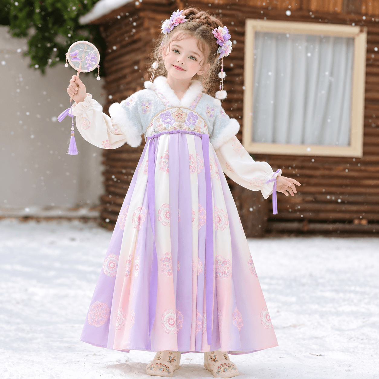 Naughty Princess Hanfu Dress for Girls (Blue Purple-long shoulder) thumbnail 3