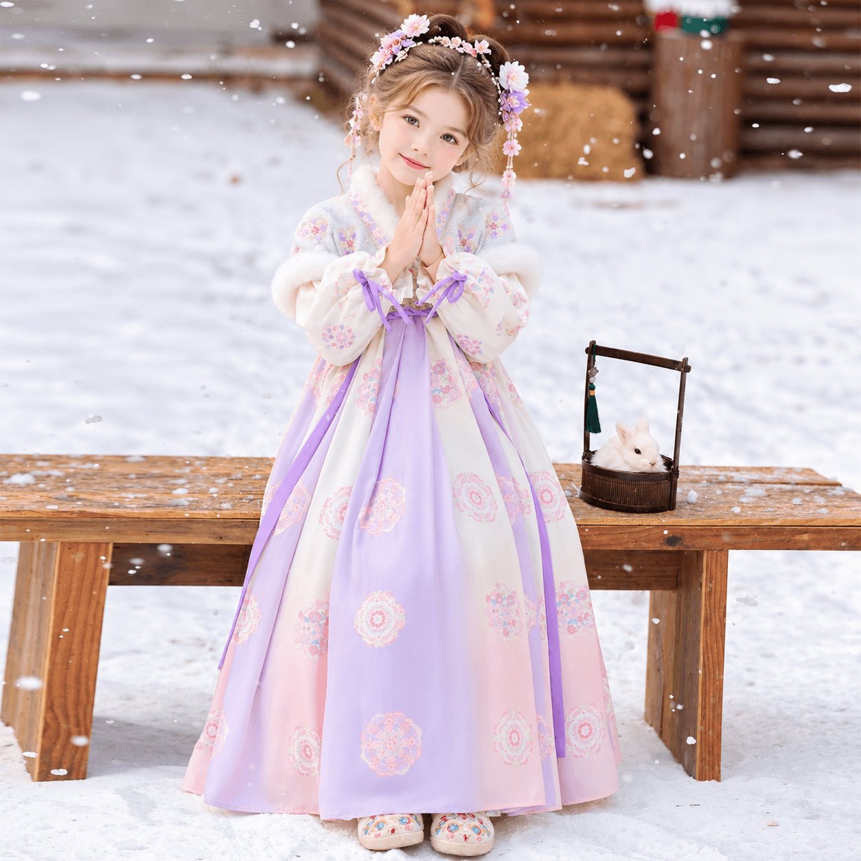 Naughty Princess Hanfu Dress for Girls (Blue Purple-long shoulder) thumbnail 4