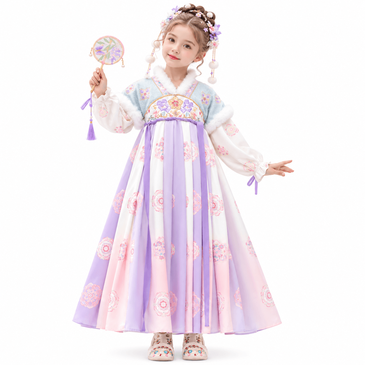 Naughty Princess Hanfu Dress for Girls (Blue Purple-long shoulder)