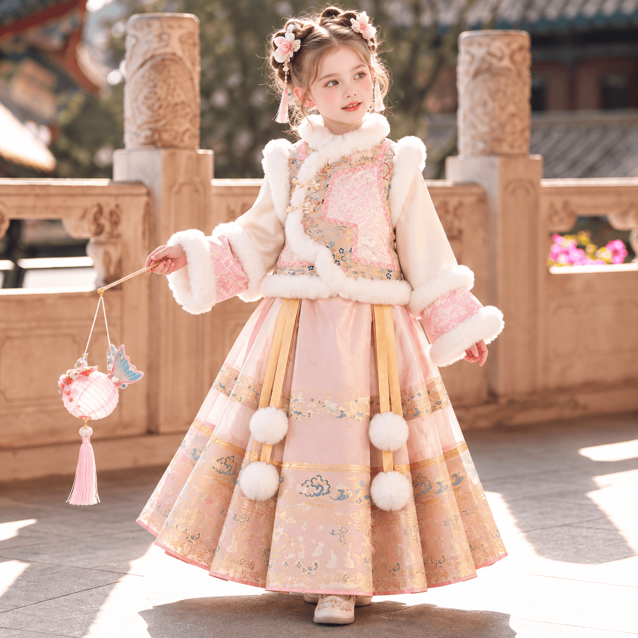 Peach Blossom GeGe Princess Hanfu Dress for Girls thumbnail 3