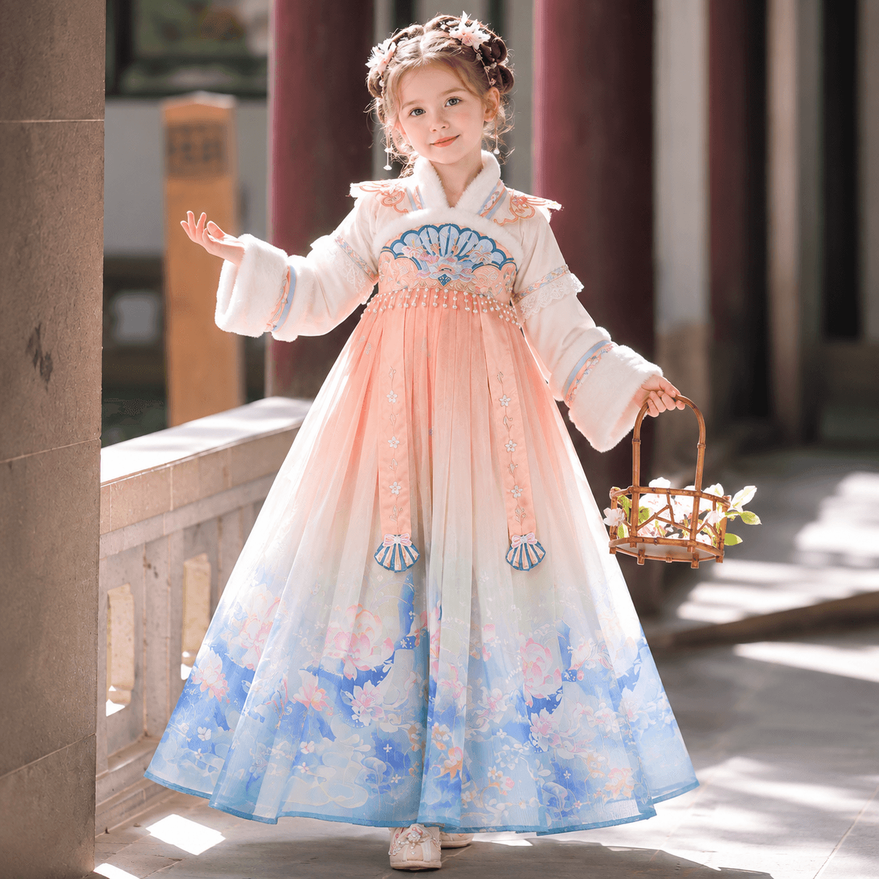 Carp Princess Hanfu Dress for Girls (Orange Blue) thumbnail 3