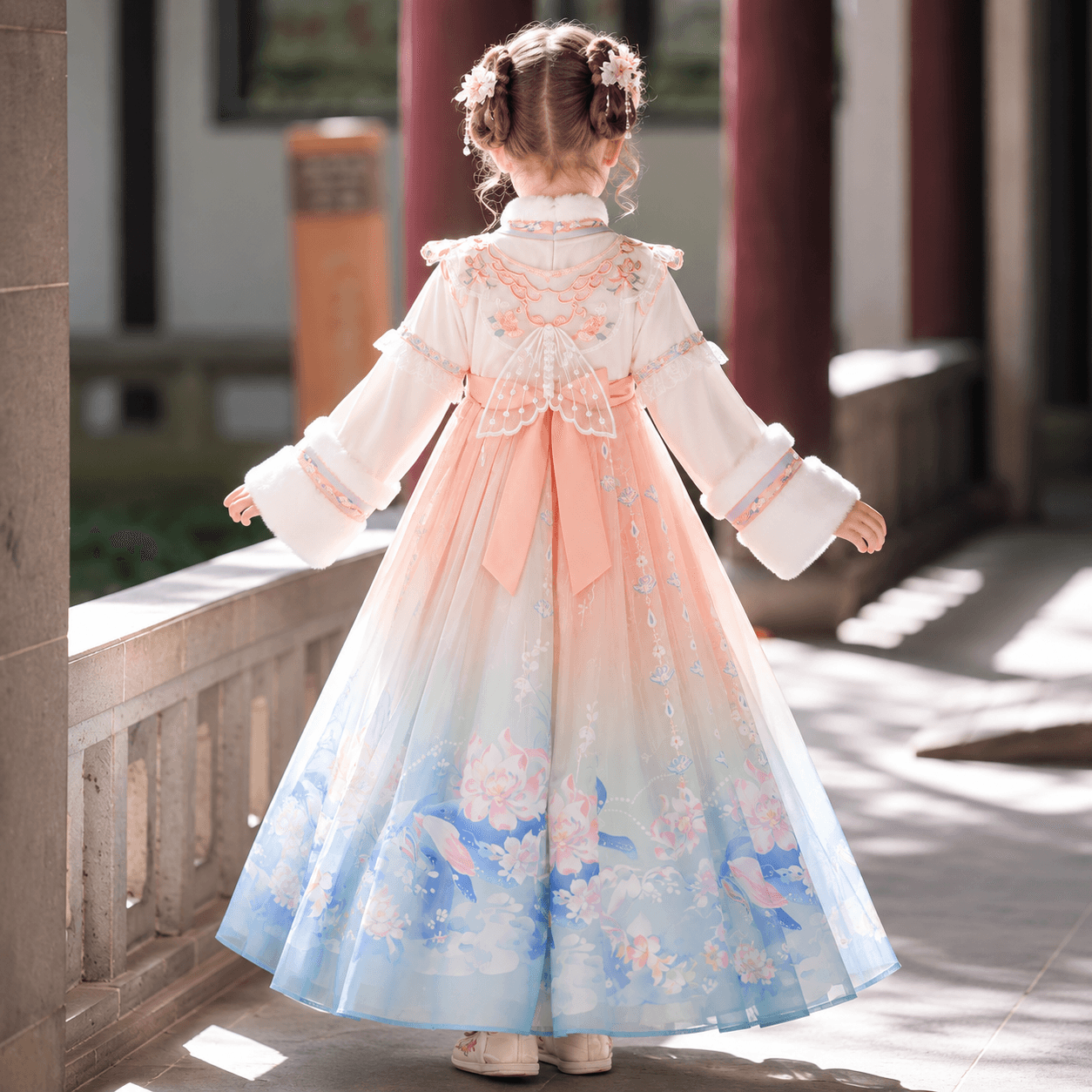 Carp Princess Hanfu Dress for Girls (Orange Blue) thumbnail 4