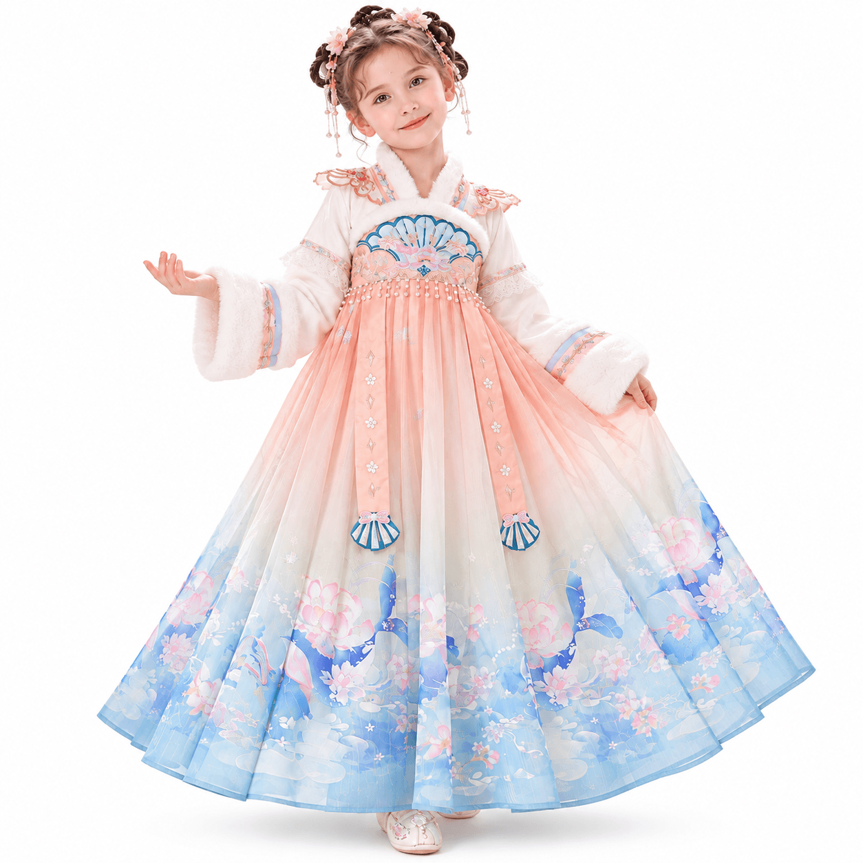 Carp Princess Hanfu Dress for Girls (Orange Blue)