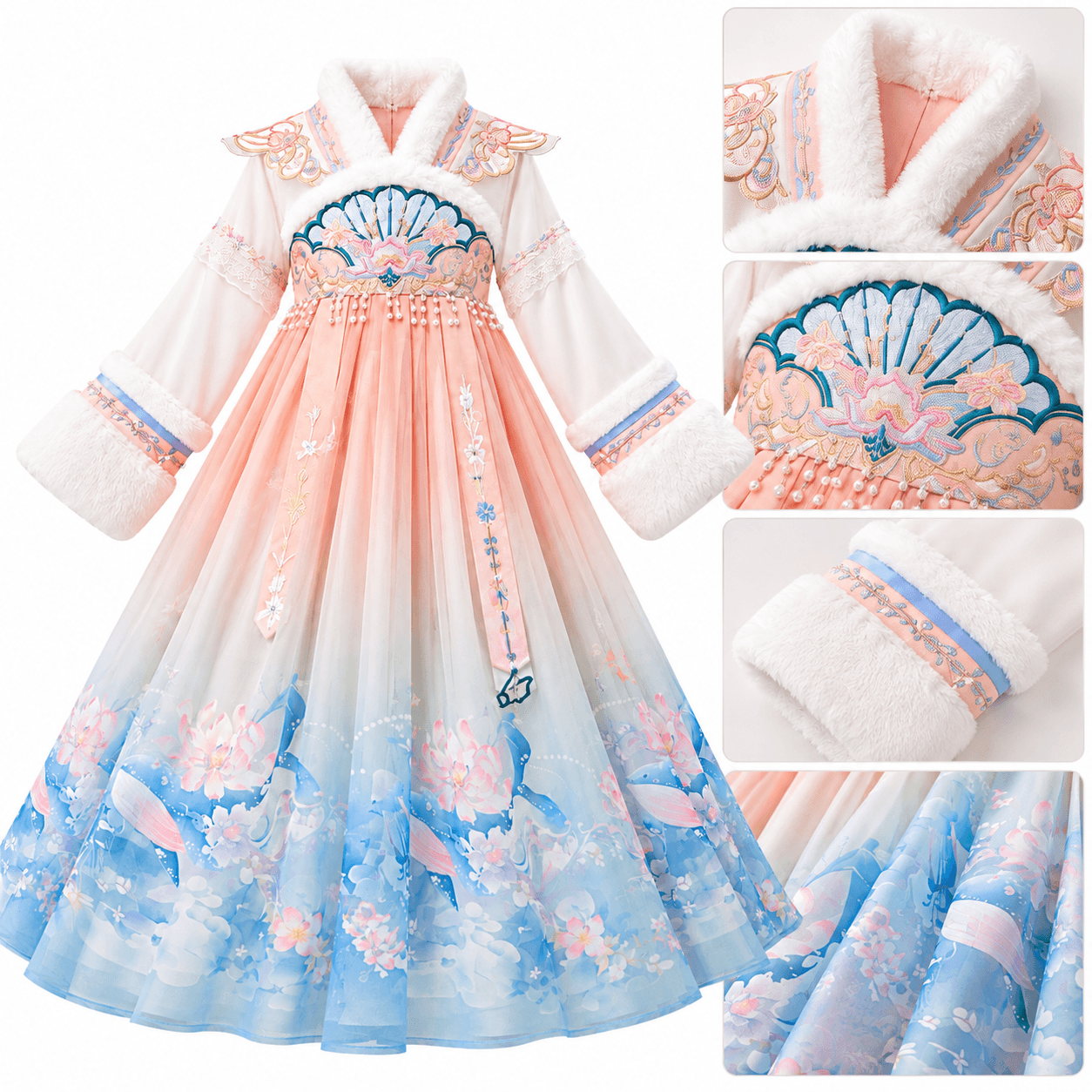 Carp Princess Hanfu Dress for Girls (Orange Blue) alternate view