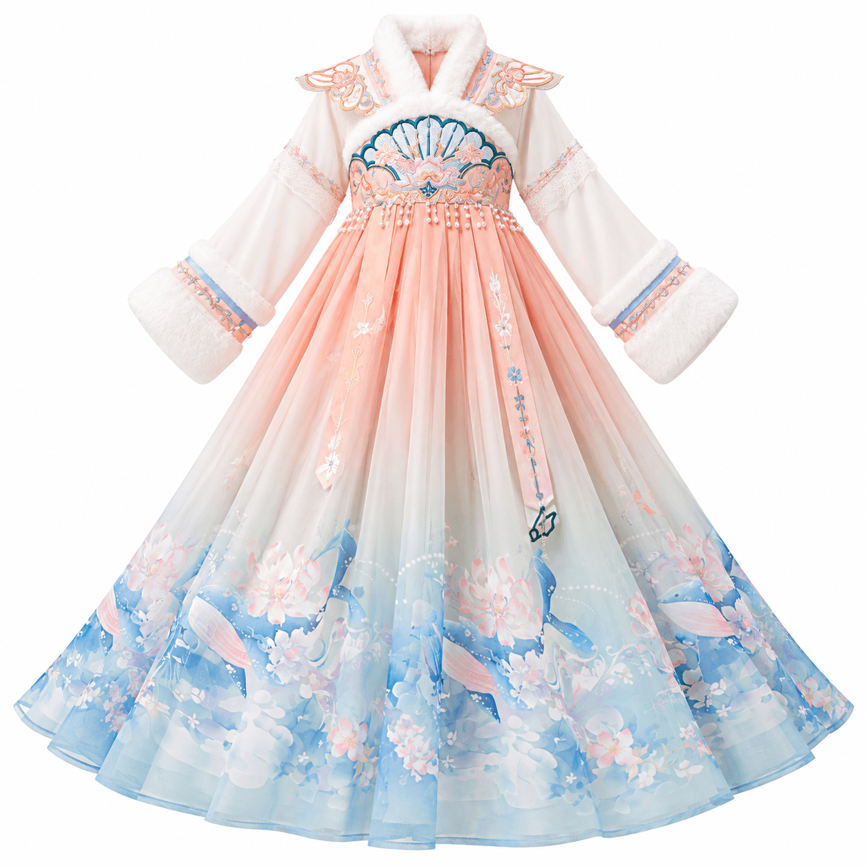 Carp Princess Hanfu Dress for Girls (Orange Blue) thumbnail 5