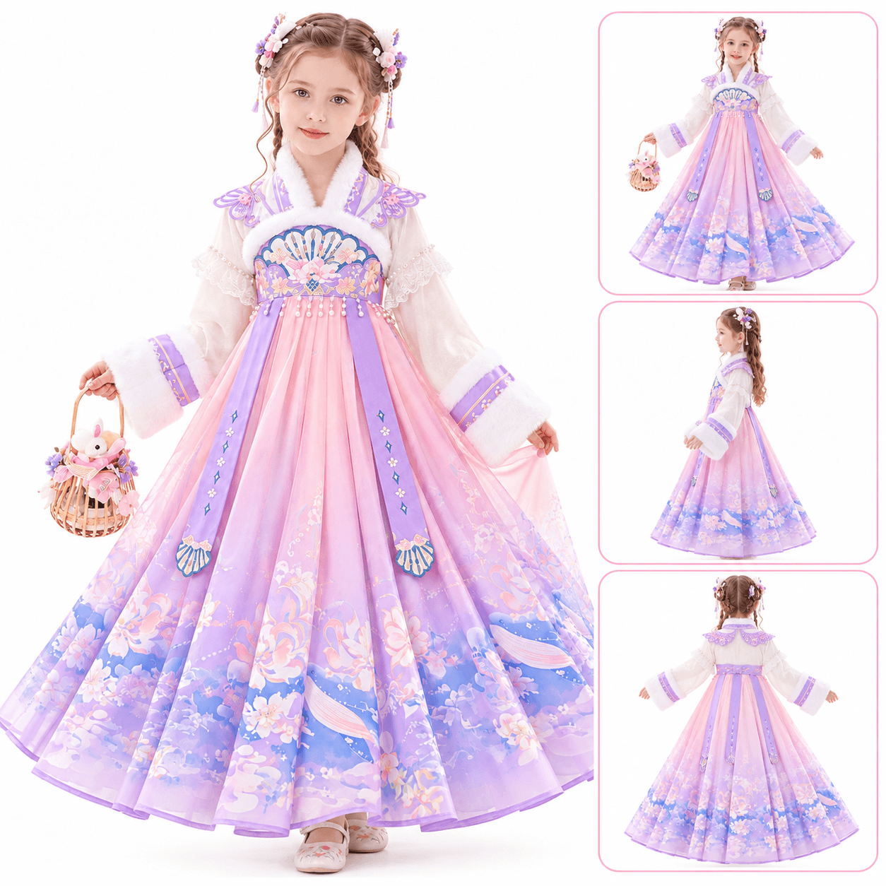 Carp Princess Hanfu Dress for Girls (Purple) alternate view