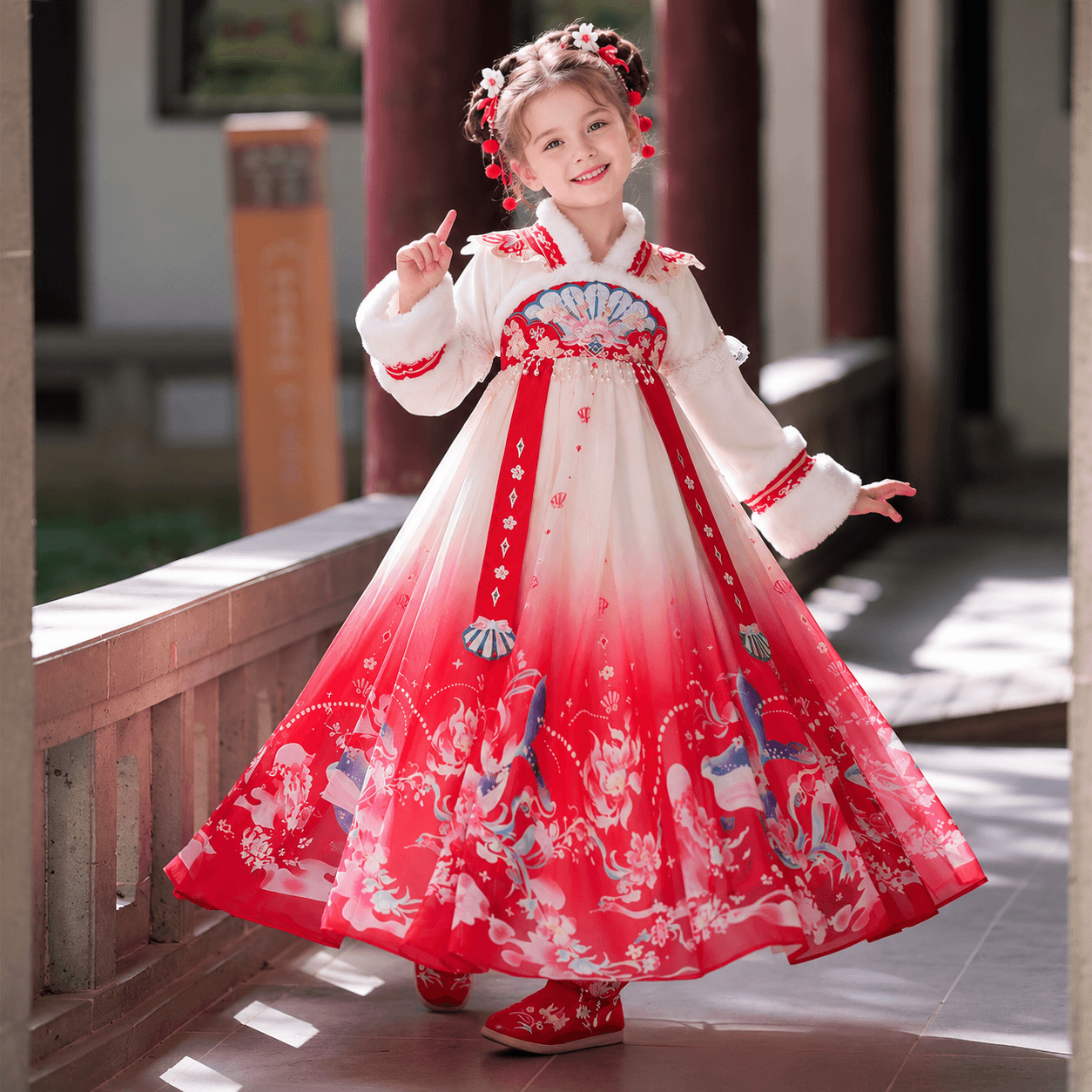 Carp Princess Hanfu Dress for Girls (Red) thumbnail 3