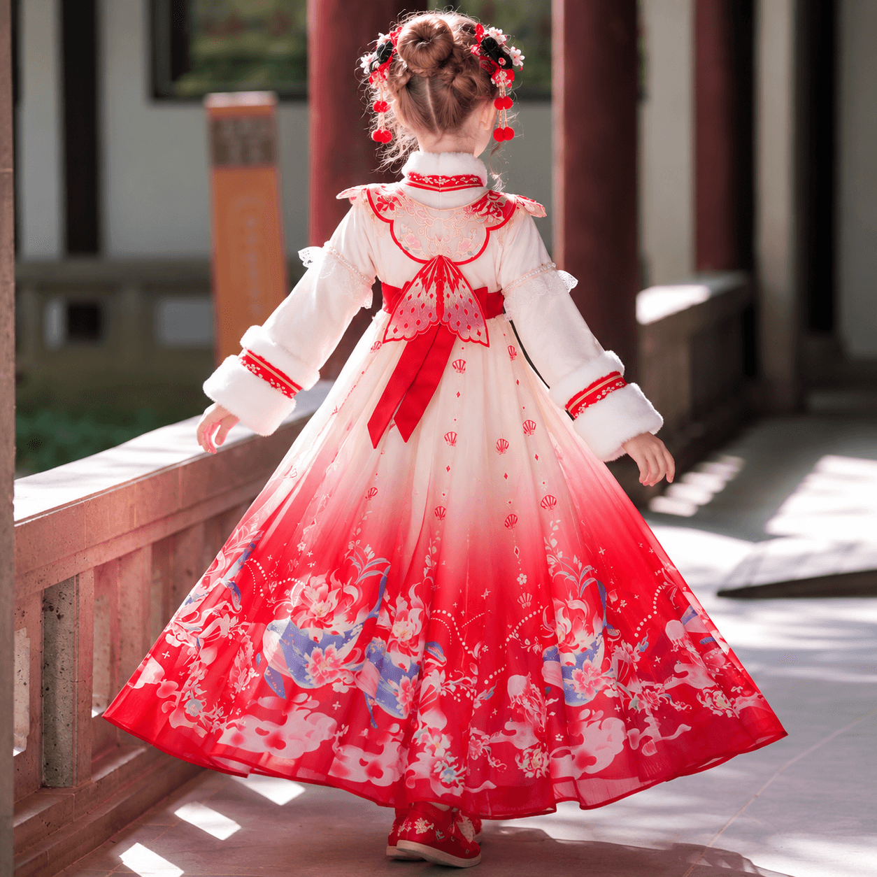 Carp Princess Hanfu Dress for Girls (Red) thumbnail 4