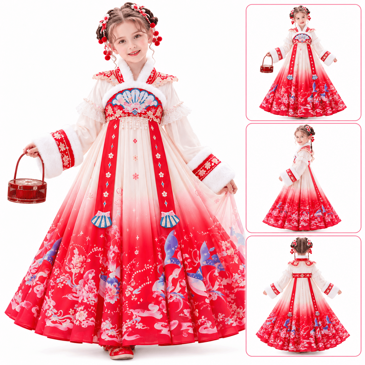 Carp Princess Hanfu Dress for Girls (Red) alternate view