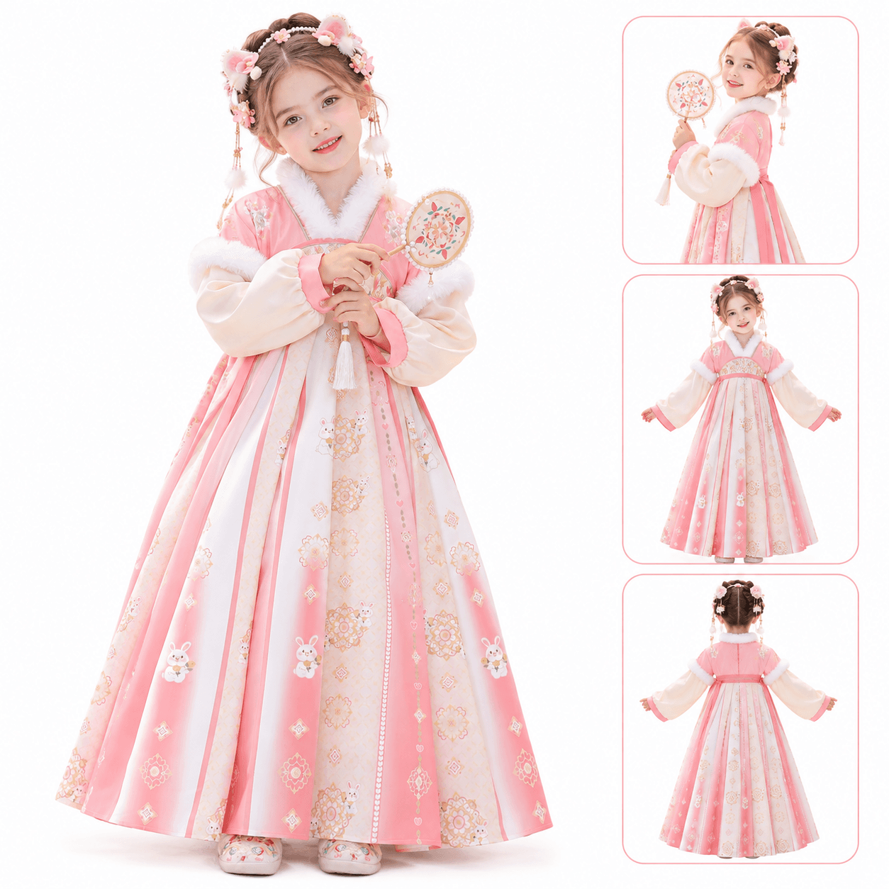 Naughty Princess Hanfu Dress for Girls (Pink Yellow-long shoulder) alternate view